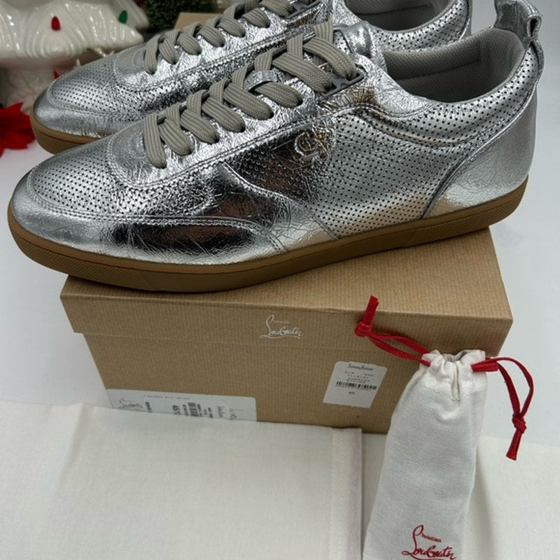 Men's Christian Louboutin tutti rui low top metallic leather sneakers size 45