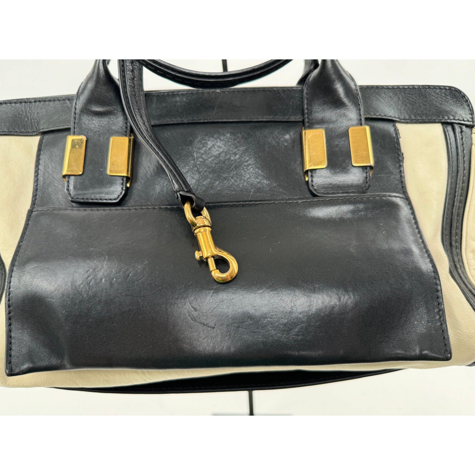 Chloe Black Cream Leather Colorblock Weekender Two Way Bag