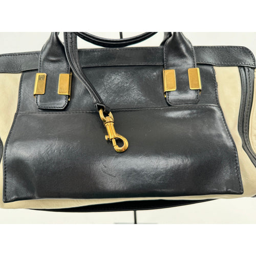 Chloe Black Cream Leather Colorblock Weekender Two Way Bag