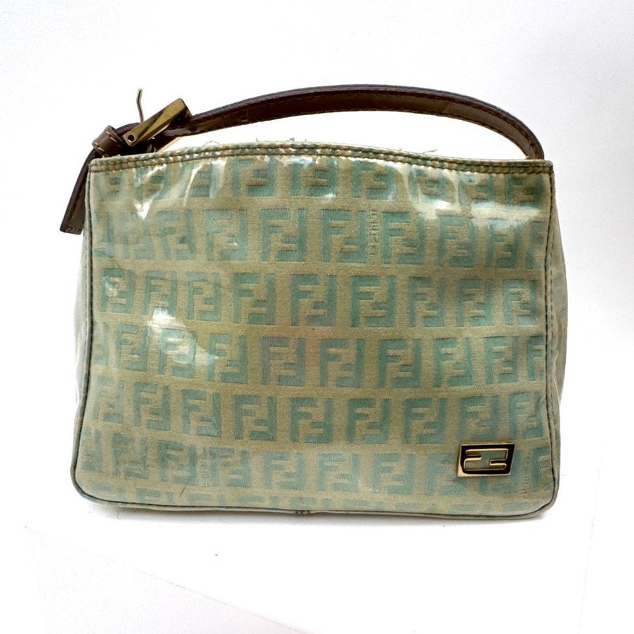 Fendi Green Monogram Open Top Handle Pochette Bag