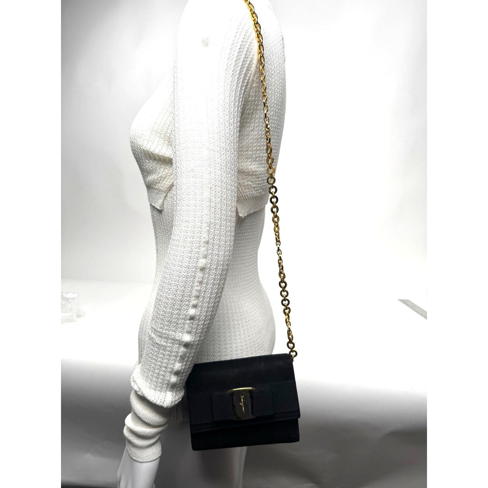 Ferragamo Black Ginny Suede Gold Removable Chain Shoulder Waist Belt Bag