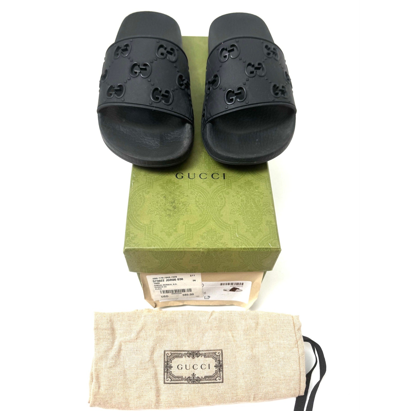 Women's Gucci Black Rubber GG Slides Size 36