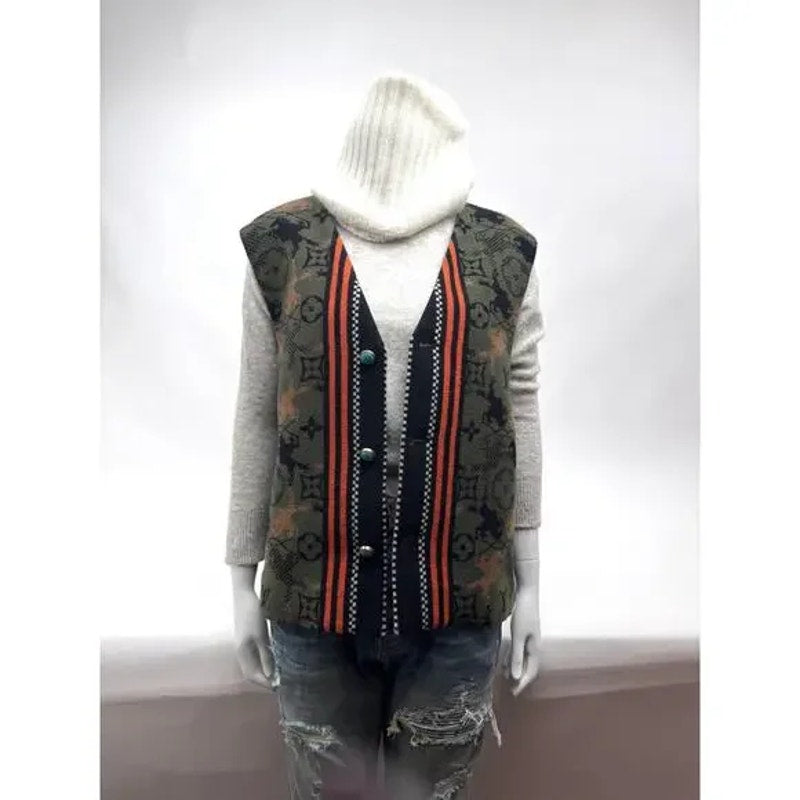 Louis Vuitton Monogram Bull Jacquard Knit Vest Turquoise Buttons XXL