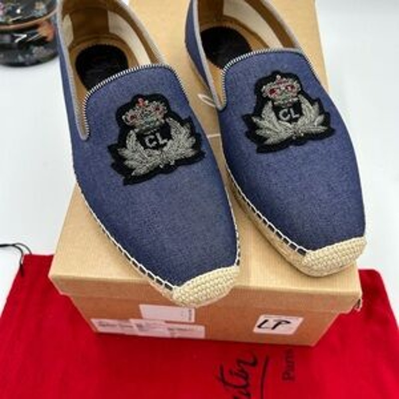 Men's Christian Louboutin Nanou orlotto flat espadrilles in blue denim size 42