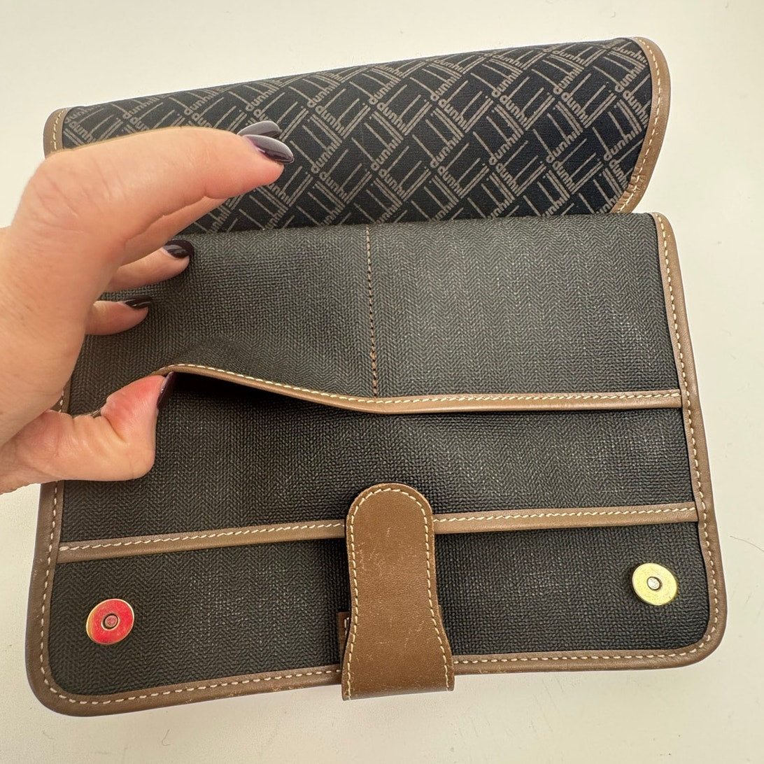 Alfred Dunhill Black & Brown PVC & Leather Clutch / Toiletry Pouch
