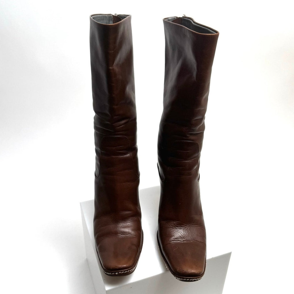 Jil Sander Brown Leather Zip-Up Heel Boots – Size 36 / US 6 – Made in Italy