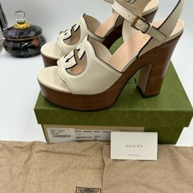 Women's Gucci interlocking G leather platform sandals size 39.5 made in Italy