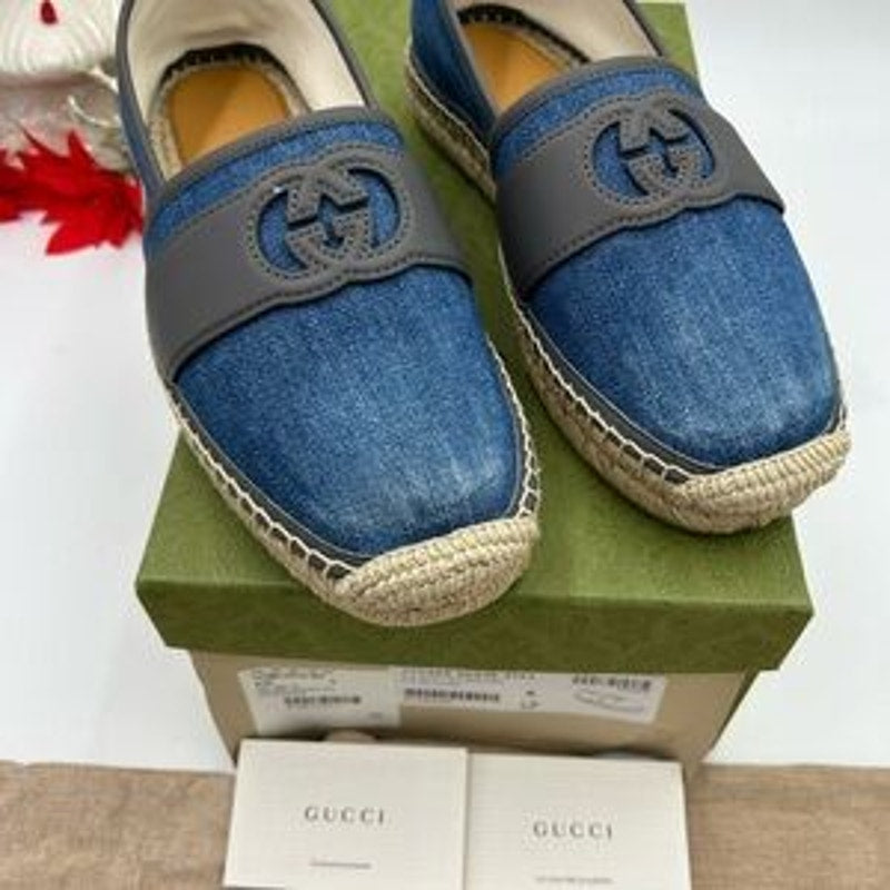 Gucci men's Denim and Gray interlocking G Espadrilles size 8