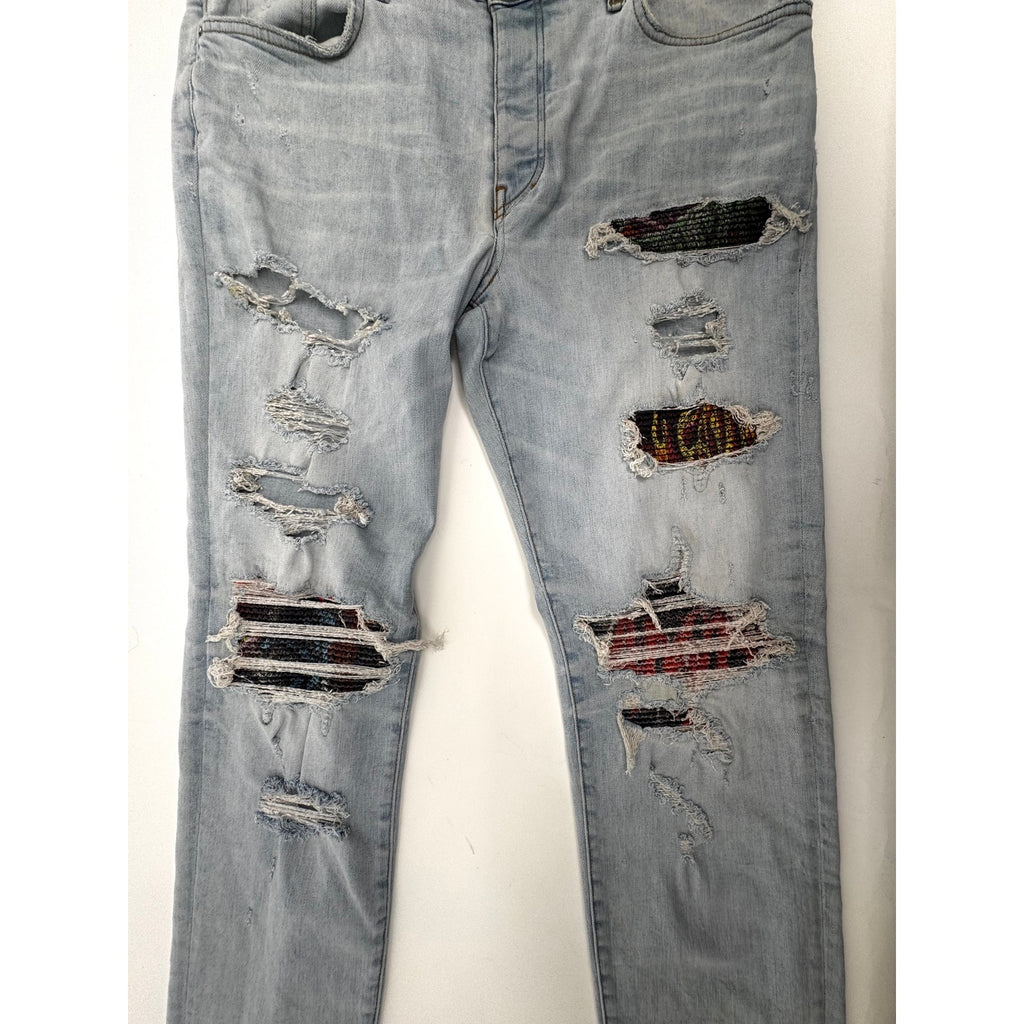 Men's Amiri MX1 Light Indigo Wash Vintage Tee Animation Patch Jeans Size 38