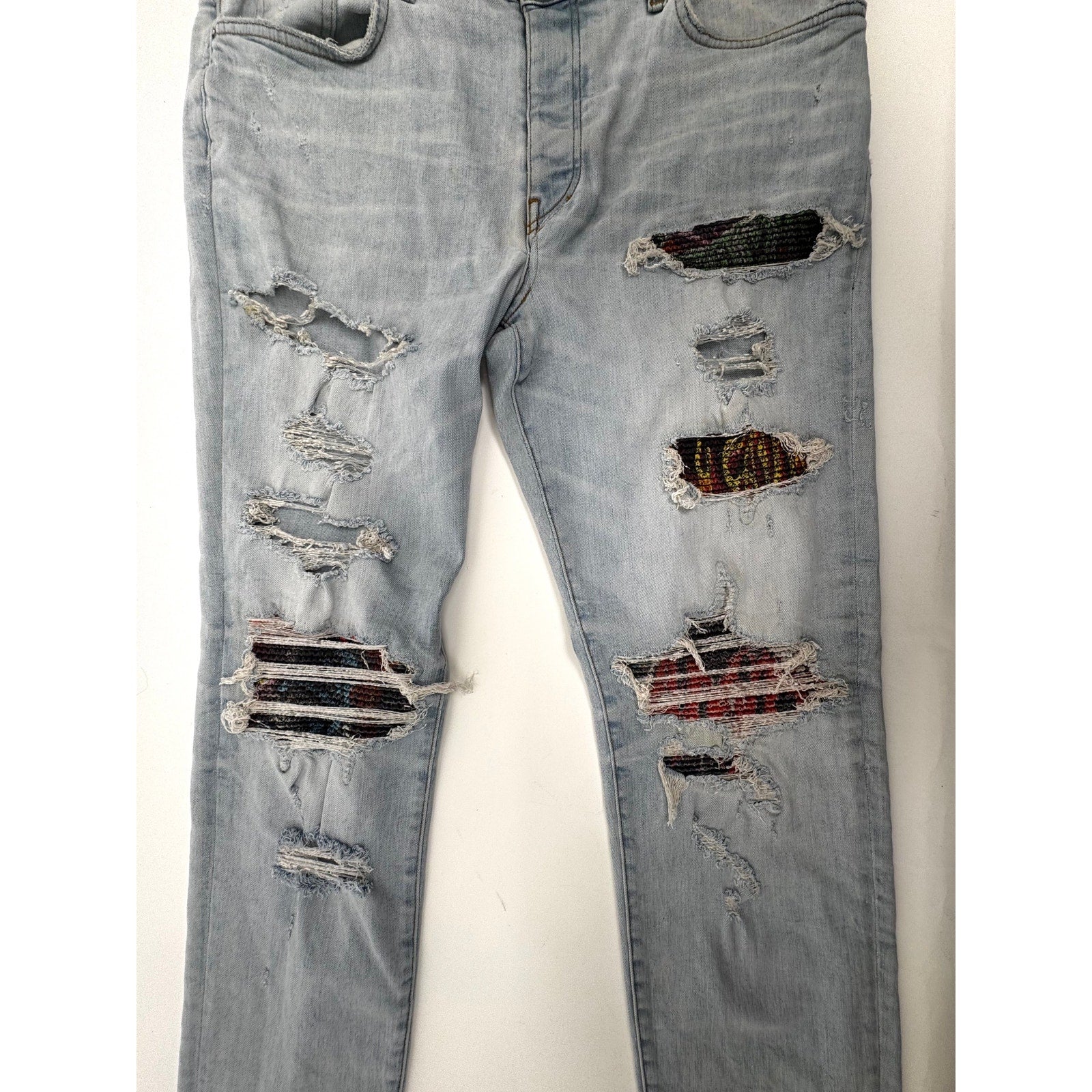 Men's Amiri MX1 Light Indigo Wash Vintage Tee Animation Patch Jeans Size 38