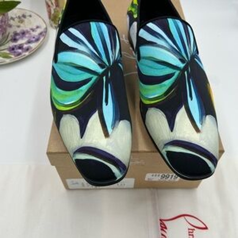 Men's Christian Louboutin, dandy chick roses, satin loafers size 43 made Italy
