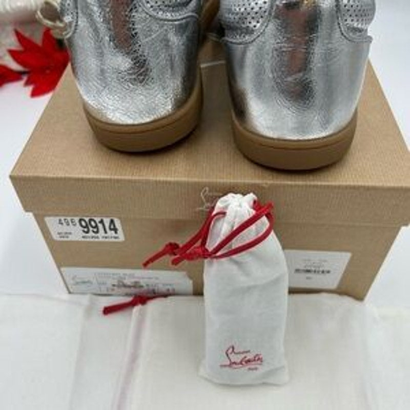 Men's Christian Louboutin tutti rui low top metallic leather sneakers size 43