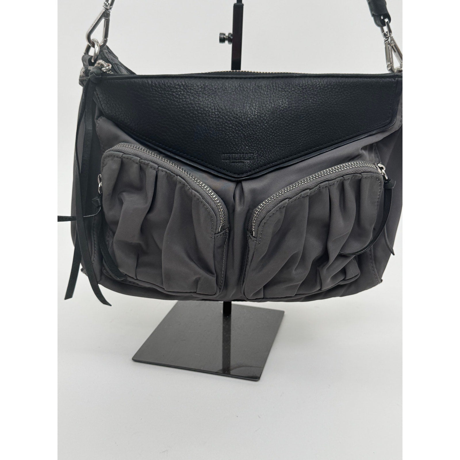 Women's MZ Wallace Gray Bedford Nylon Shoulder Bag With Braided Handle