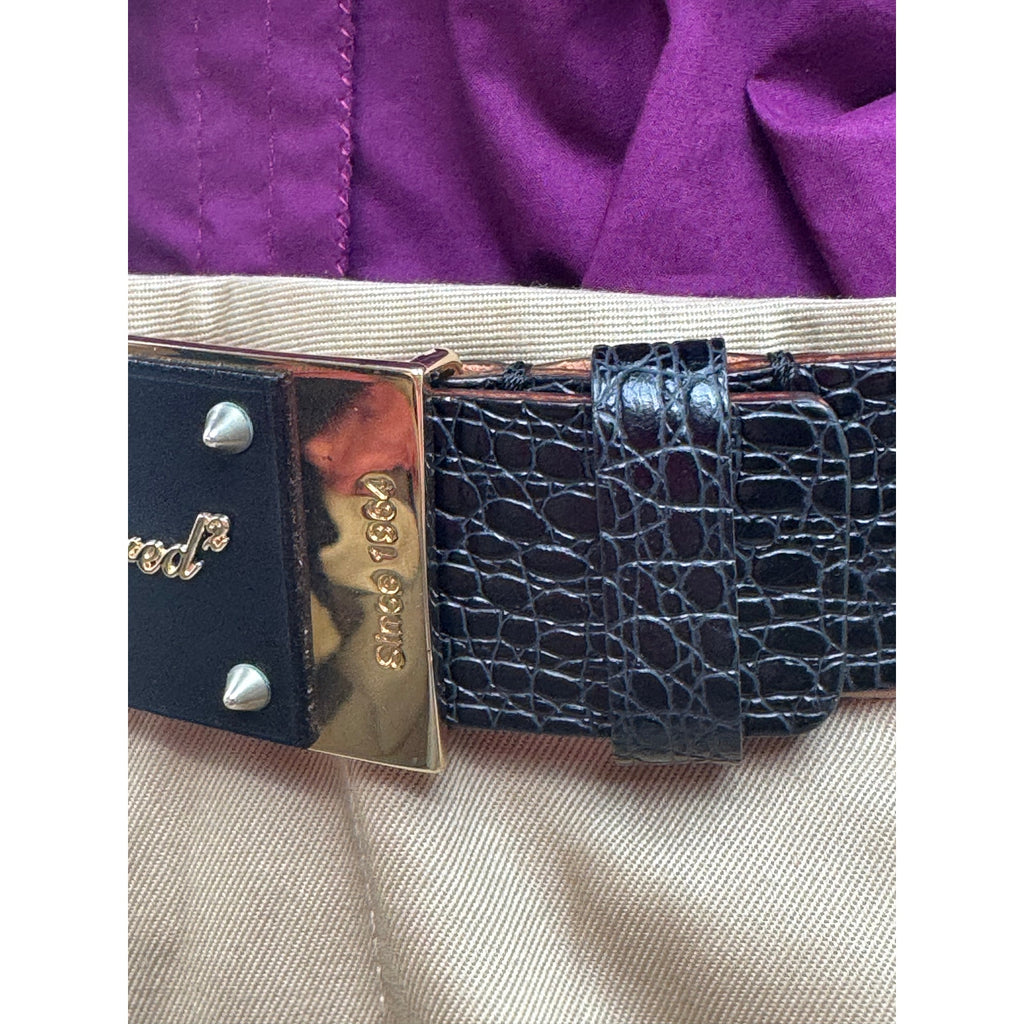 DSQUARED2 NWOT Black Leather Plaque Croc Embossed Belt Size 70 Made in Italy