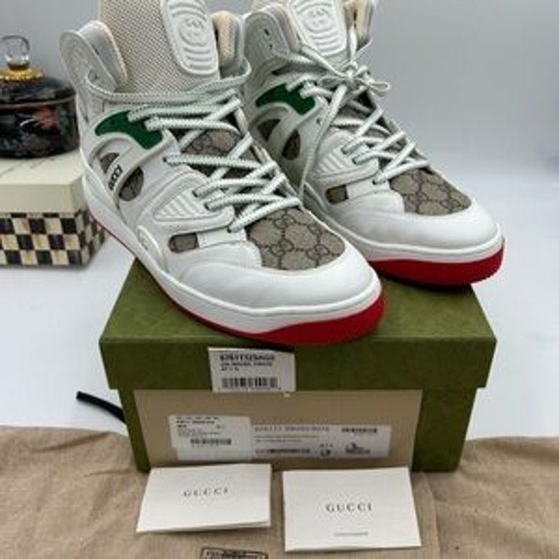 Women's Gucci GG Supreme basket canvas/leather sneakers size 41.5 made in Italy