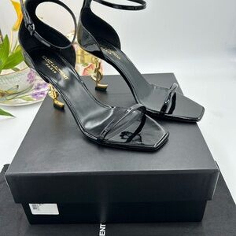 Women's Saint Laurent OPYUM black pattern, leather sandals size 40 made in Italy