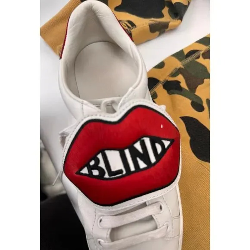 VNDS OG Women's Gucci White Leather Blind For Love Ace Sneakers Size 39