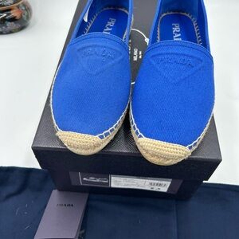 Women's Prada triangle logo canvas espadrille size 7, made in Italy
