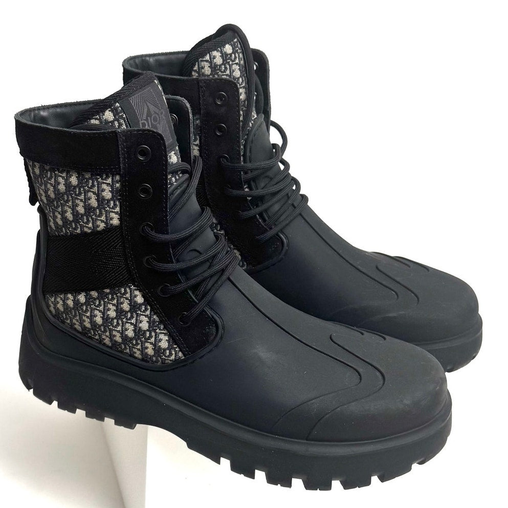 Men's Dior Garden Oblique Black/Beige Lace Up Combat Boots Size 41