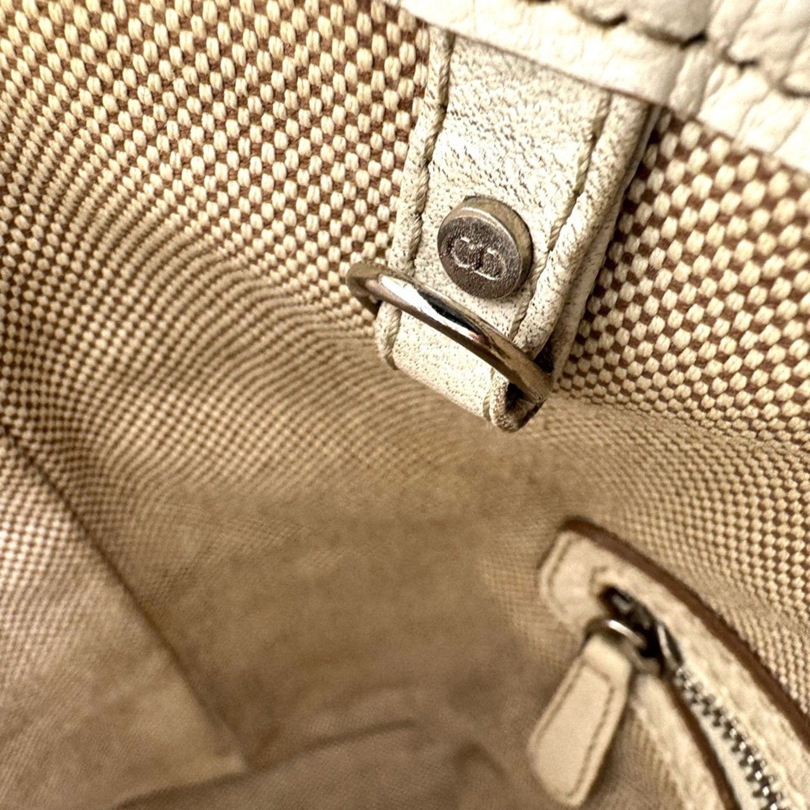 Dior canvas Canage shoulder tote with knotted leather straps/silver hardware