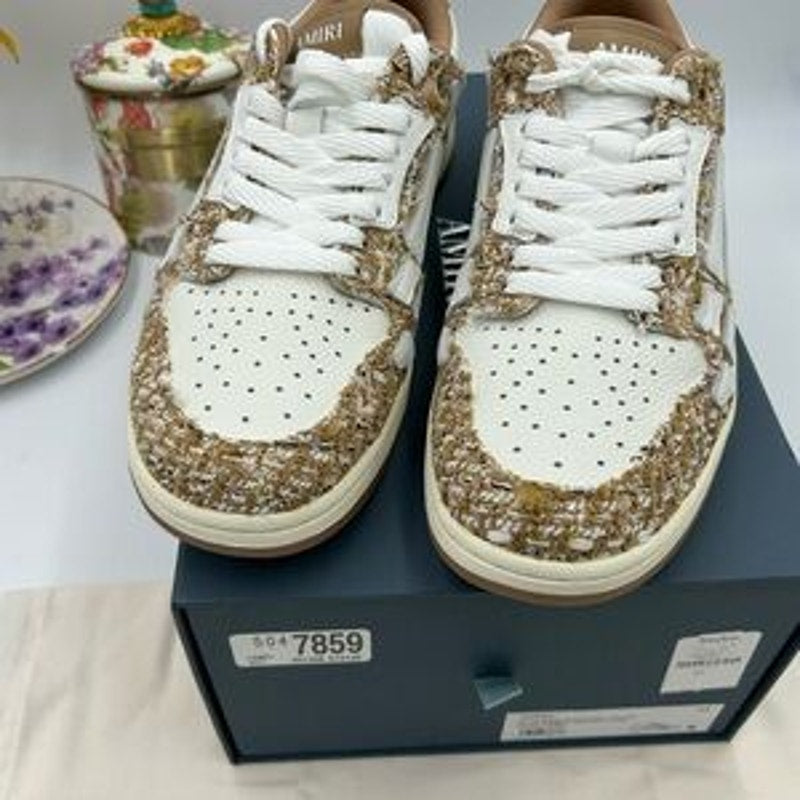 Men's AMIRI BOUCLE SKEL low top leather trimmed sneakers size 44