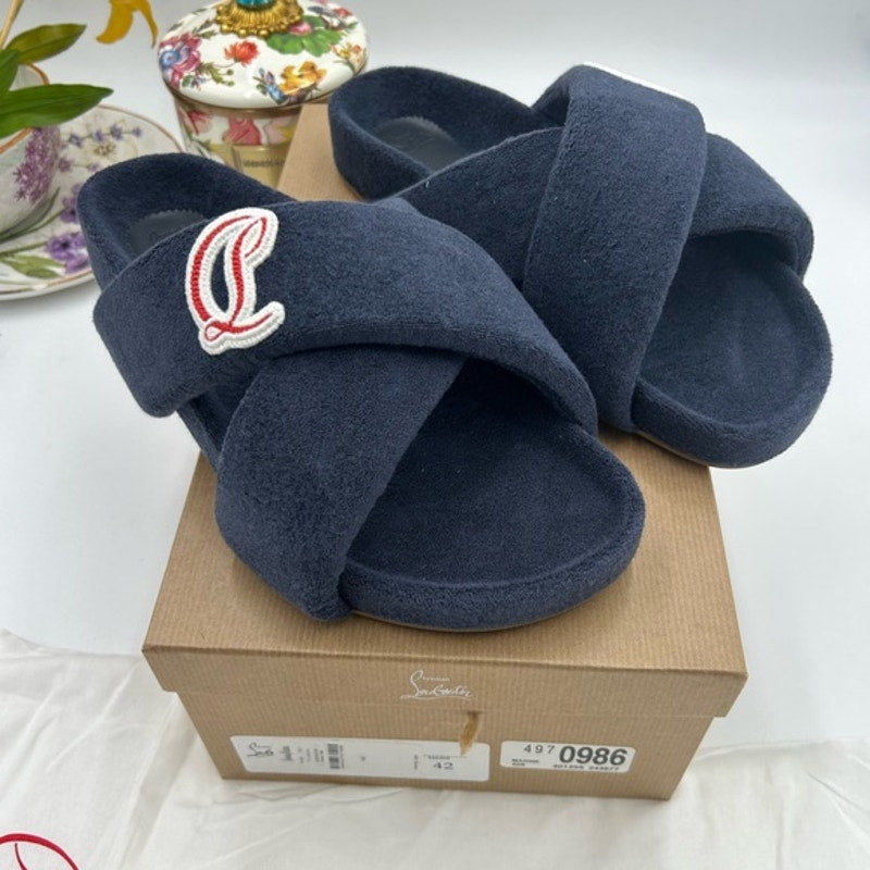 Men's Christian Louboutin BIZZU cross strap Terry cloth slide size 42 made Italy