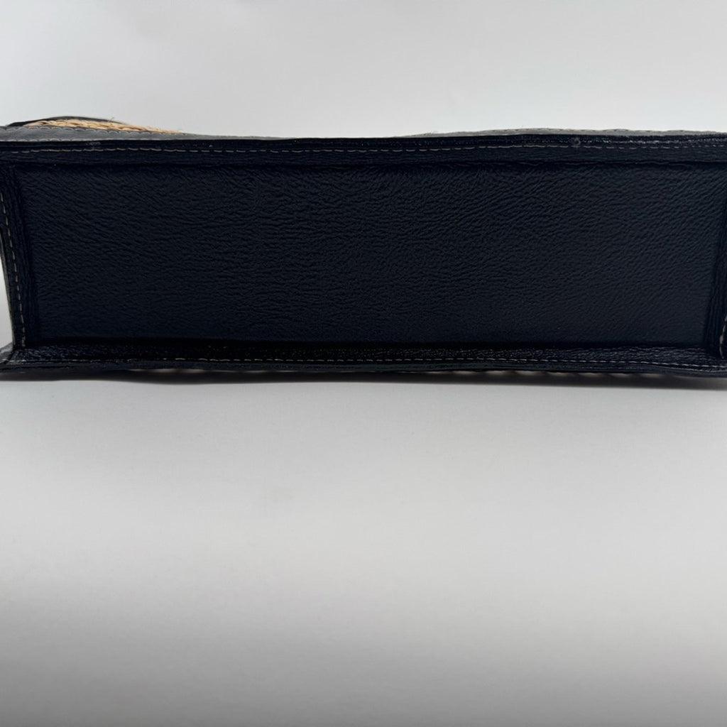 Black leather and rafia unbranded unique modern art tote/top handle bag