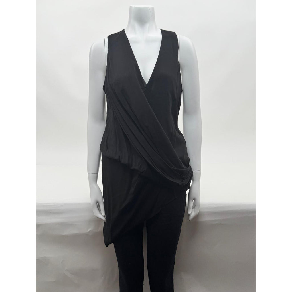 Helmut Lang NWT Black Soft Drape Overlap Asymmetrical Hem Blouse Size L