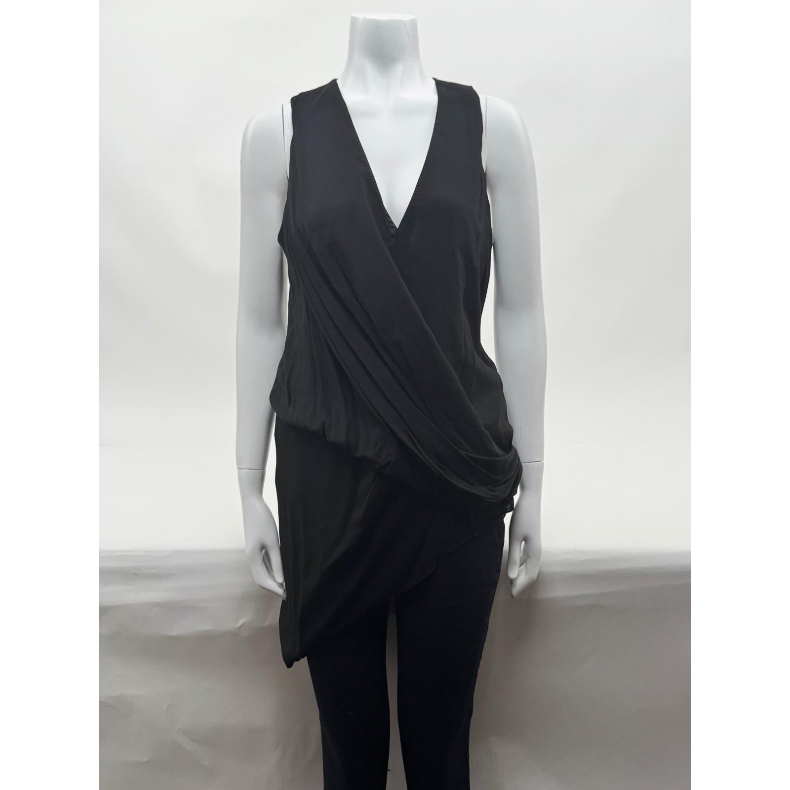 Helmut Lang NWT Black Soft Drape Overlap Asymmetrical Hem Blouse Size L