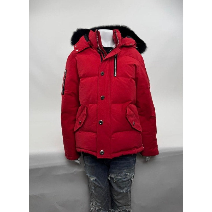 Men's Moose Knuckles Red Puffer Down Jacket With Detachable Fur Hood Size XL