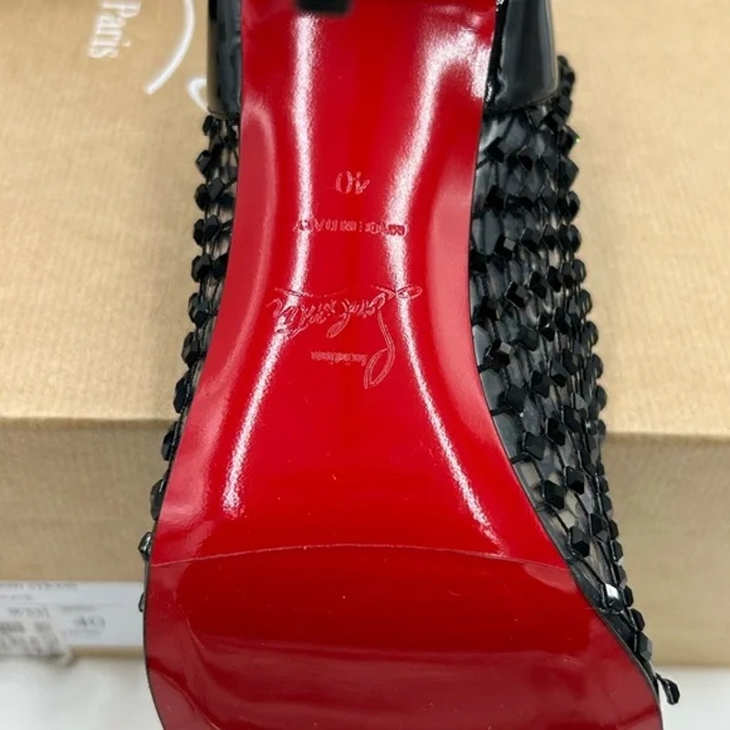 Women's Christian Louboutin, Kate Max 100 crystal embellished mesh/patent 40