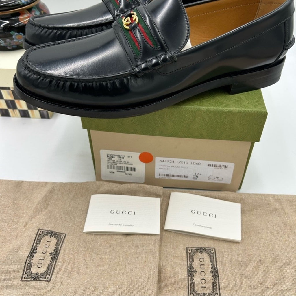 Men's Gucci kaveh interlocking G leather loafers size 12.5 made in Italy