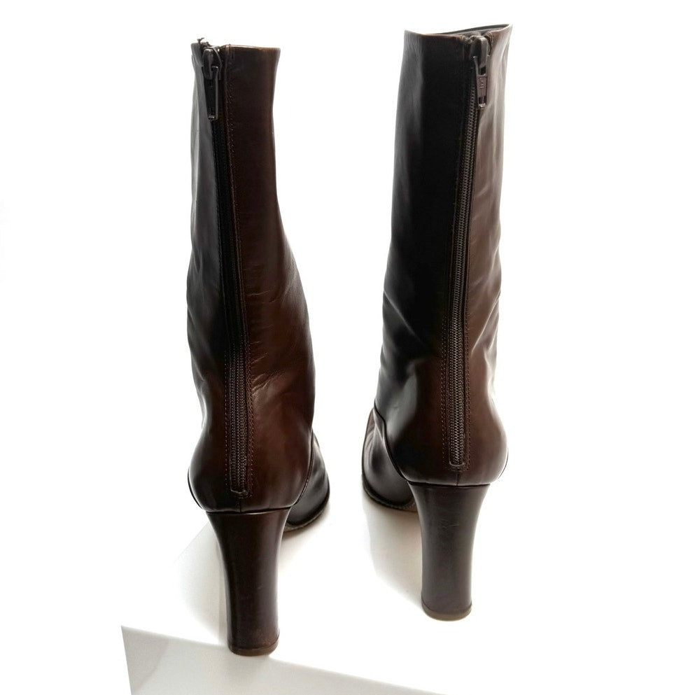 Jil Sander Brown Leather Zip-Up Heel Boots – Size 36 / US 6 – Made in Italy