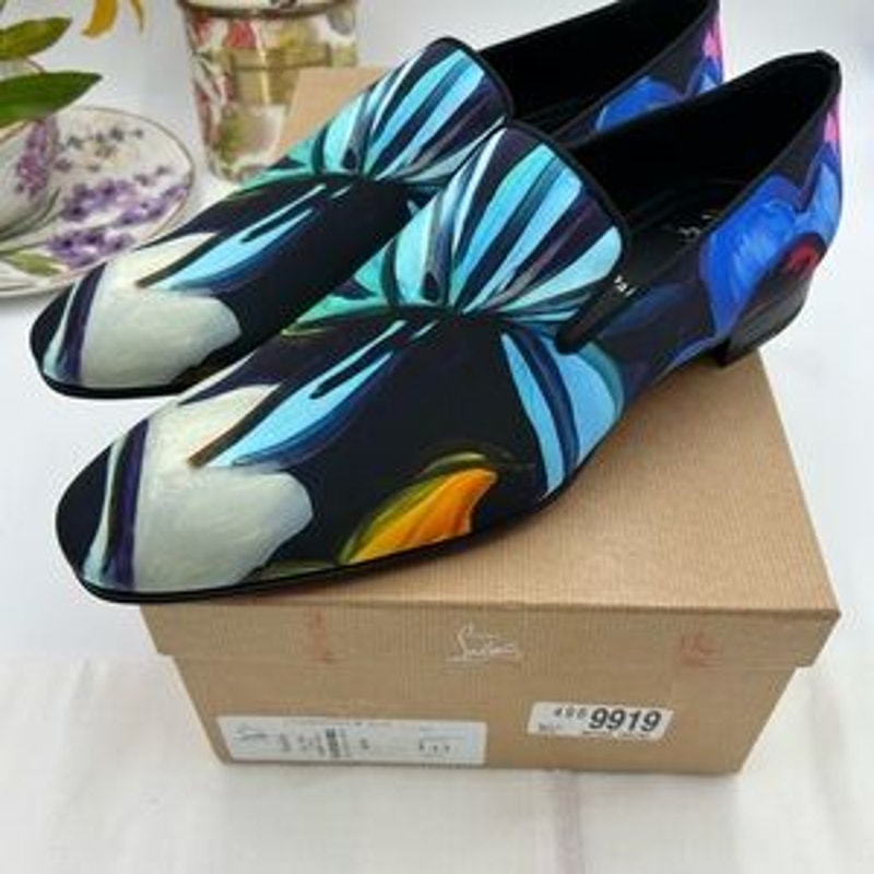 Men's Christian Louboutin, dandy chick roses, satin loafers size 43 made Italy