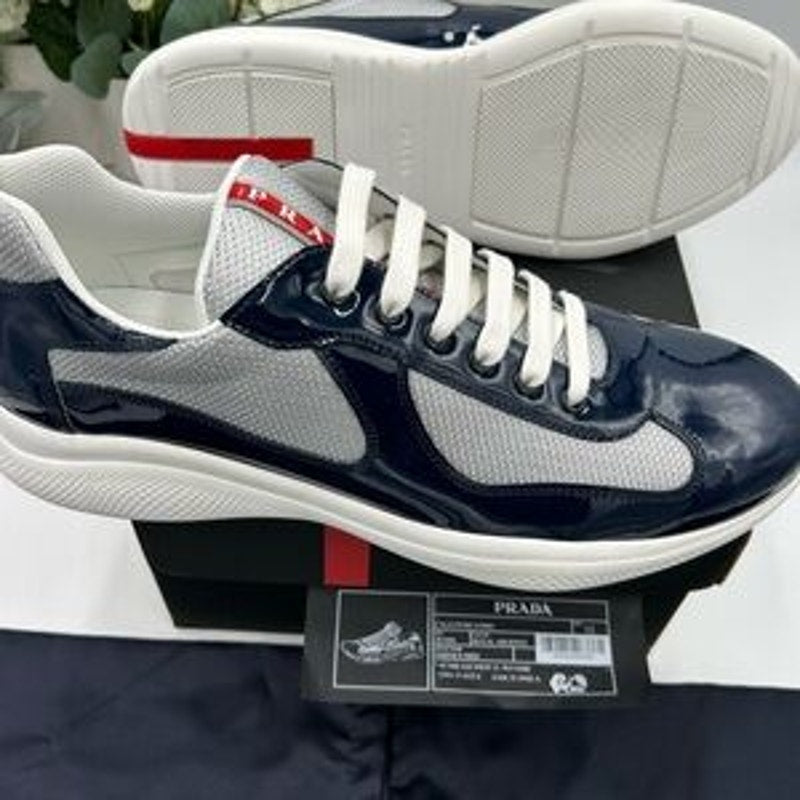 Men's Prada America's cup patent leather blue/white sneakers size 12 fits 13 US
