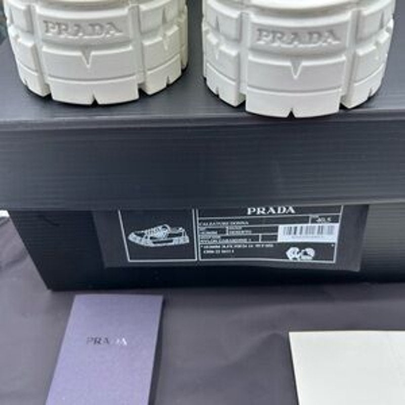 Women's Prada re-wheel gabardine sneaker in Desert beige size 40.5 made in Italy