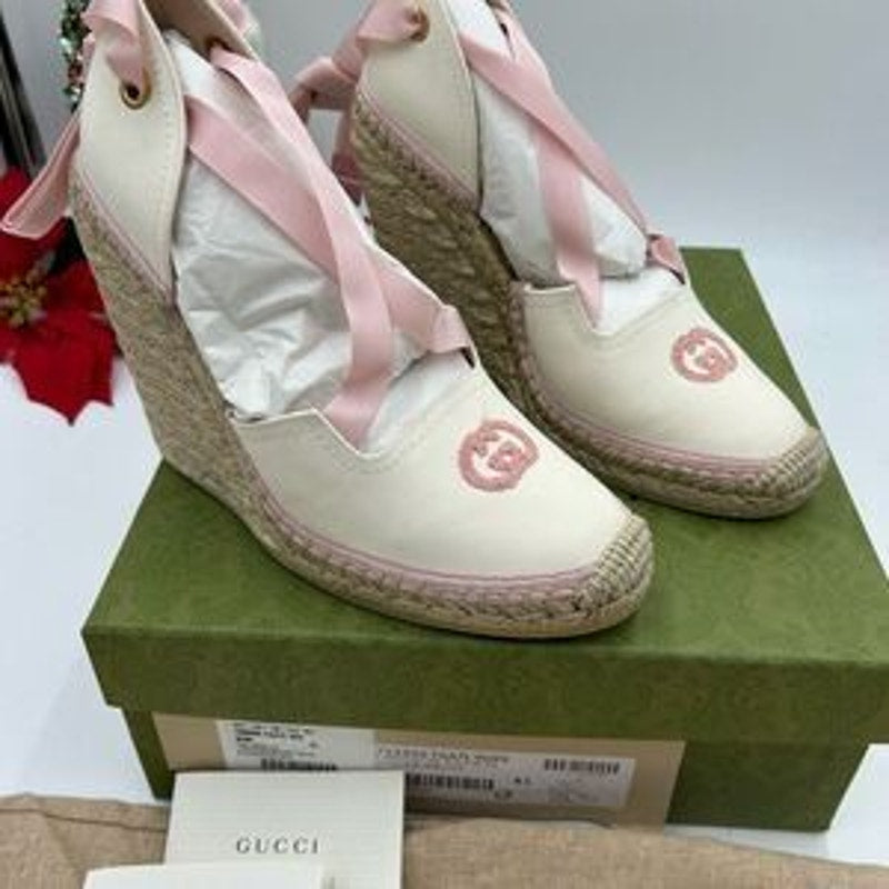 Women’s Gucci white/pink wedge espadrilles size 41 made in Spain