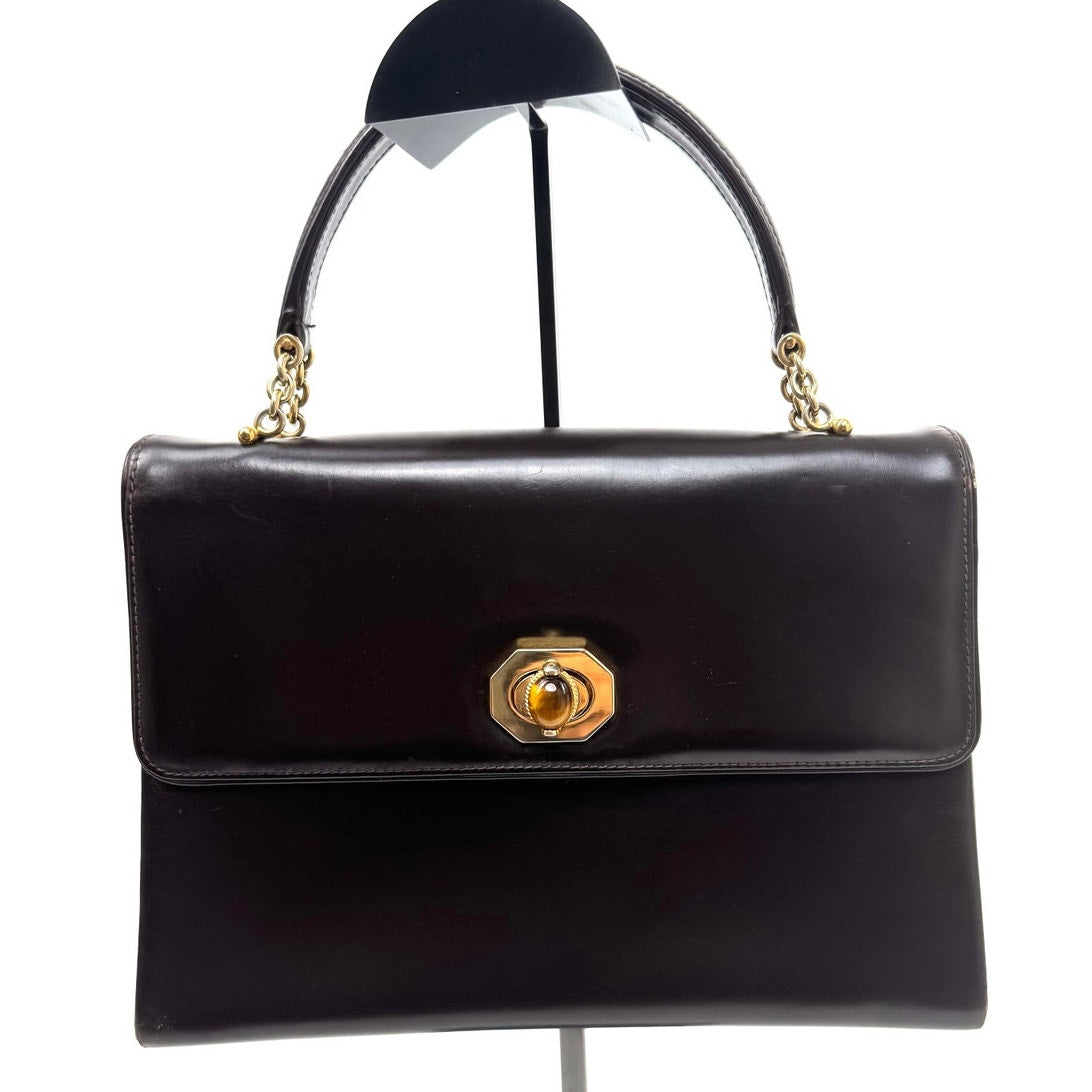 Gucci Vintage Chocolate Brown Leather Gold Chain Handbag