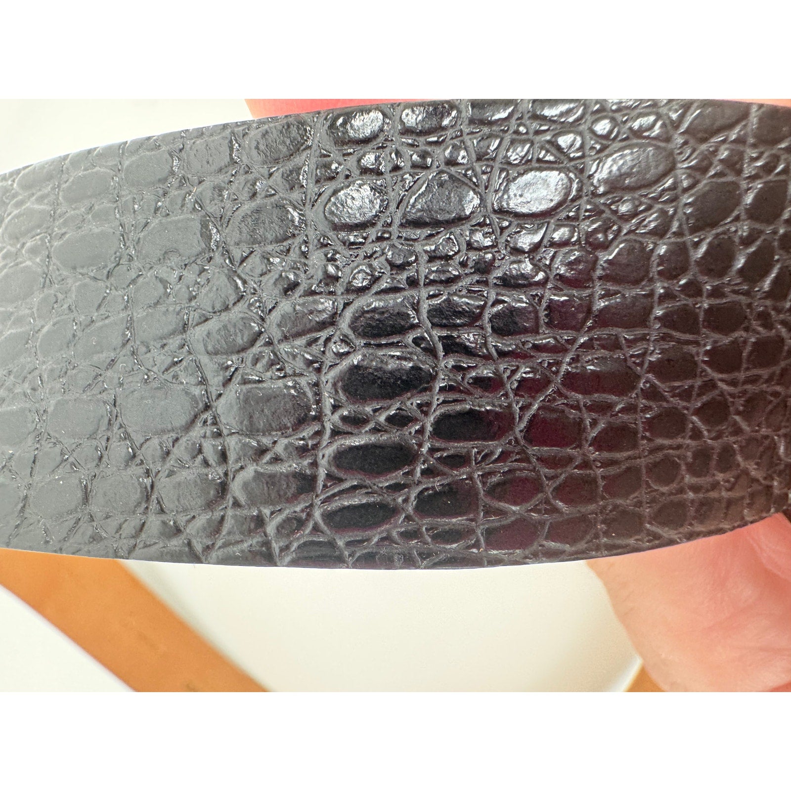 DSQUARED2 NWOT Black Leather Plaque Croc Embossed Belt Size 70 Made in Italy
