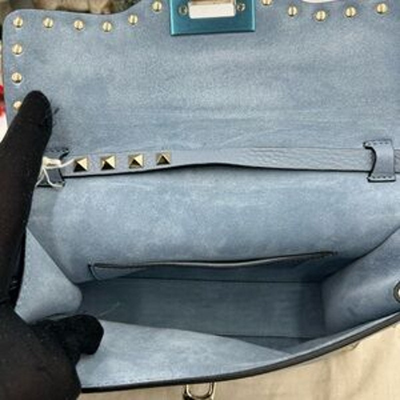 Valentino Garavani Women's Blue Studded calf skin Crossbody bag made Italy