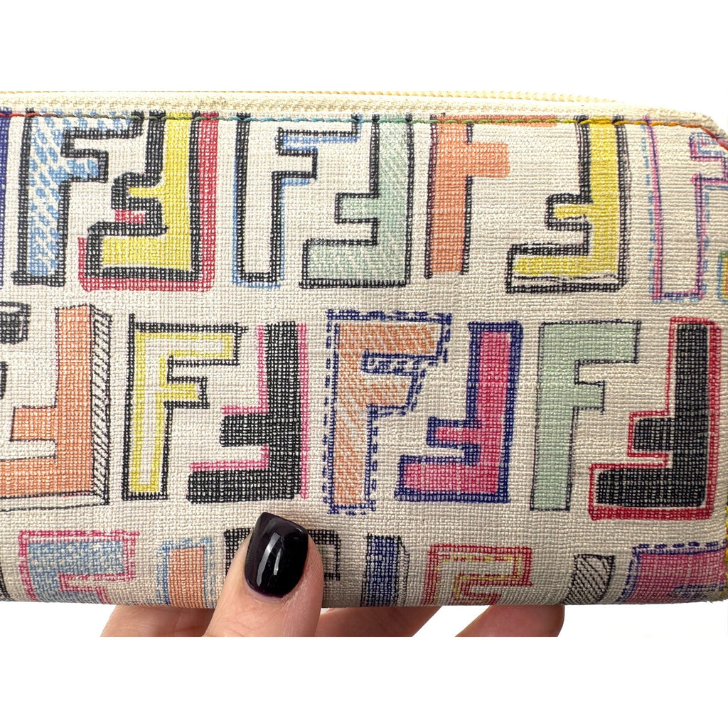 Fendi Rare Multicolor Zucca FF Long Zip Around Wallet