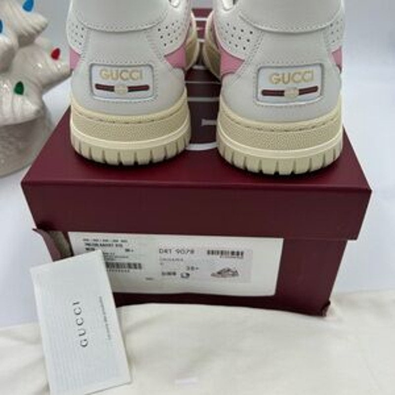 Women's Gucci, Re-web leather sneakers white and pink size 38.5 made in Italy