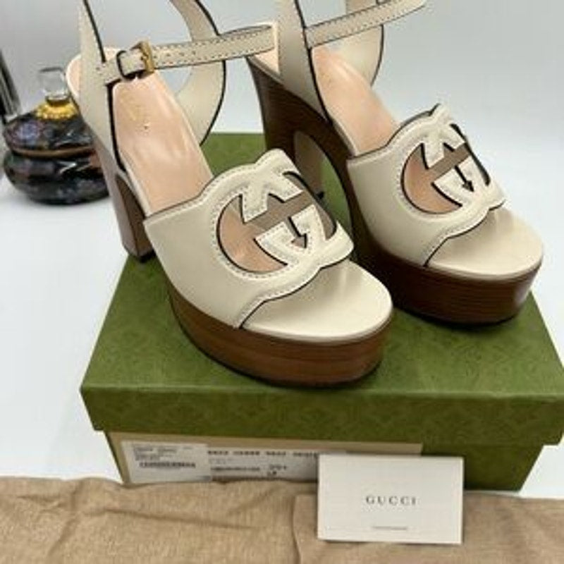 Women's Gucci interlocking G leather platform sandals size 39.5 made in Italy