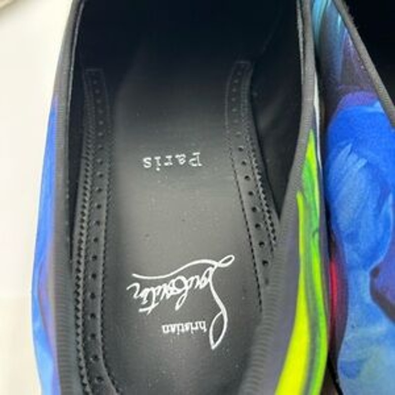 Men's Christian Louboutin, dandy, chick floral satin loafers size 42 made Italy