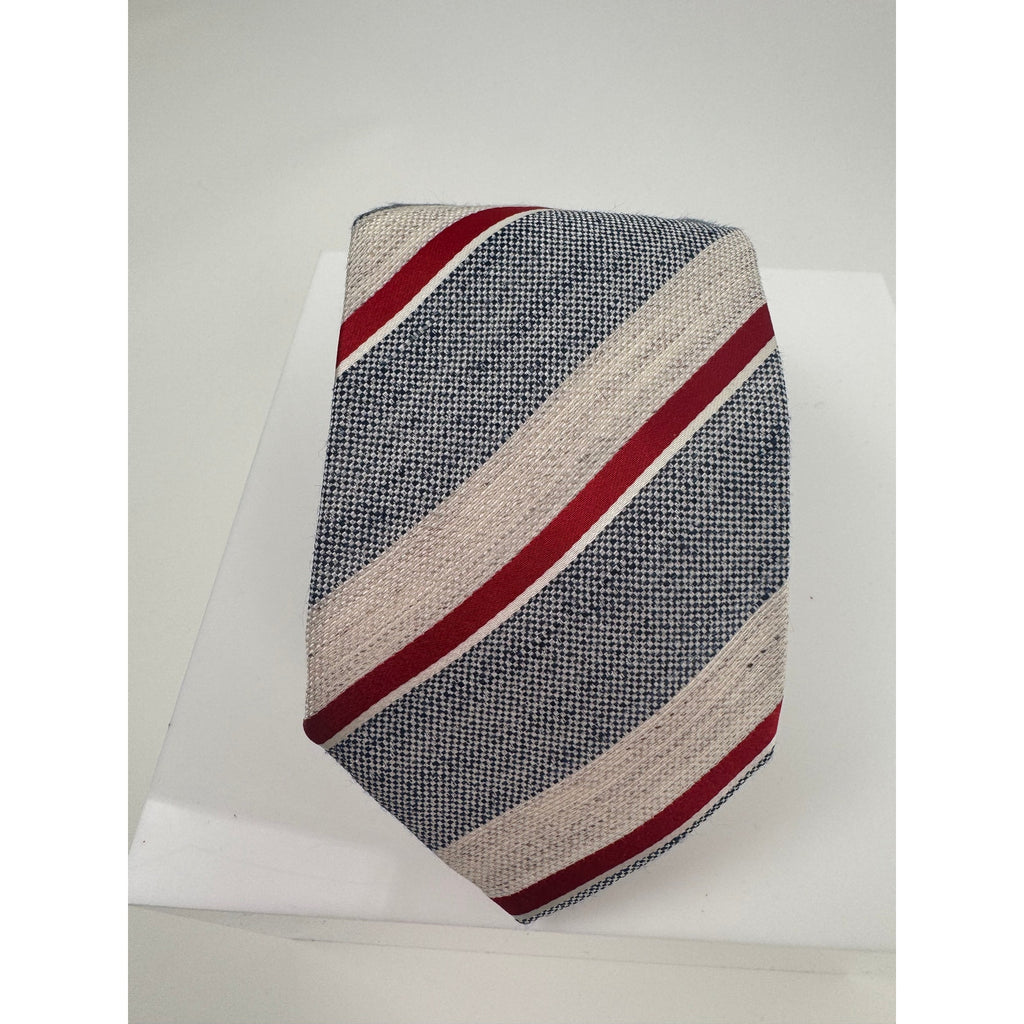 Mattabisch Napoli Striped Multicolor Silk Linen Blend Tie Made in Italy
