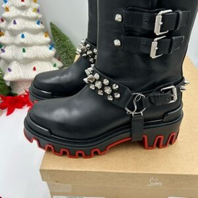 Christian Louboutin women's Dune bike spike Moto boots size 39 made in Italy
