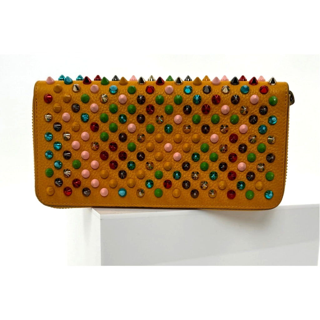 Christian Louboutin Yellow Multicolor Calfskin Panettone Spiked Zip Wallet