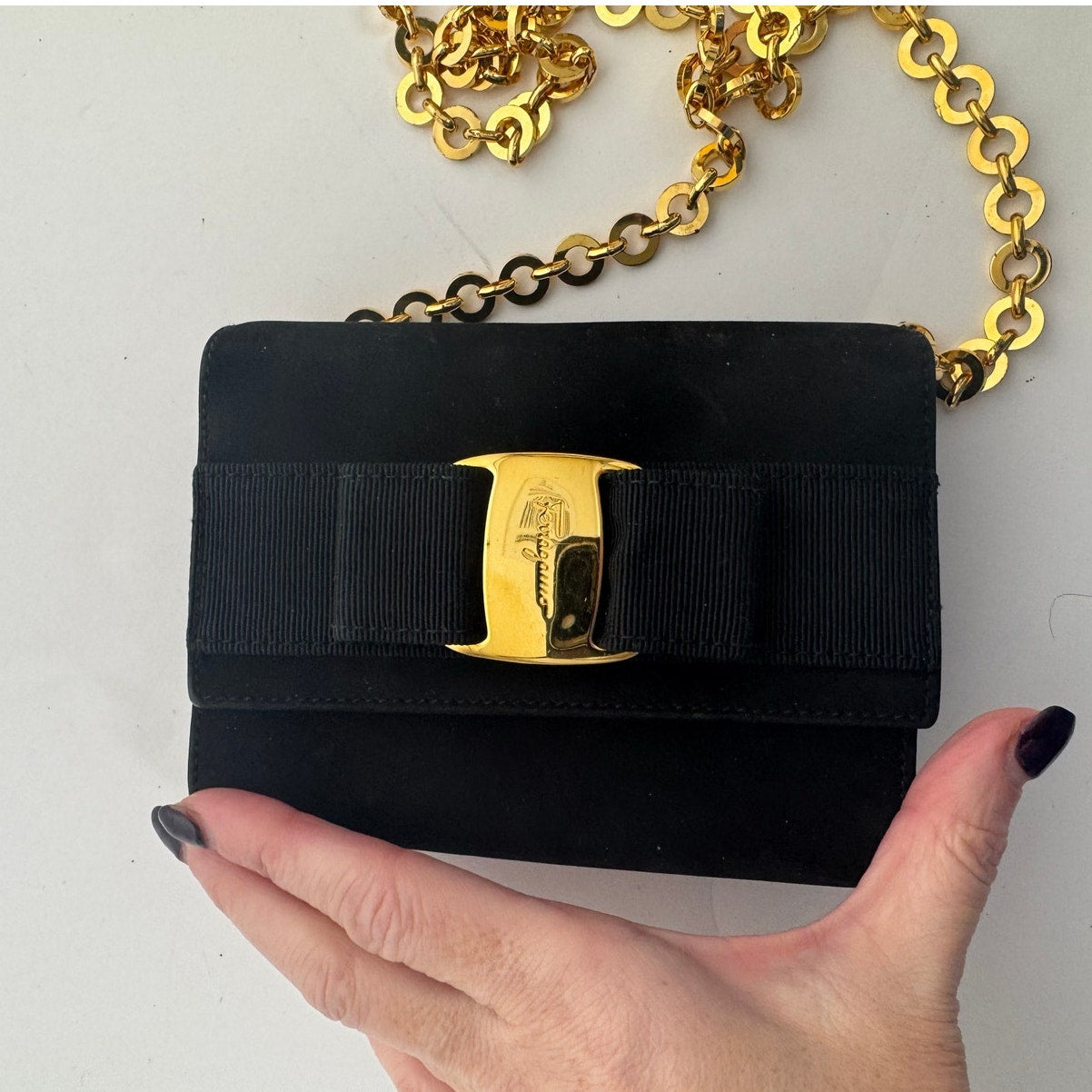 Ferragamo Black Ginny Suede Gold Removable Chain Shoulder Waist Belt Bag