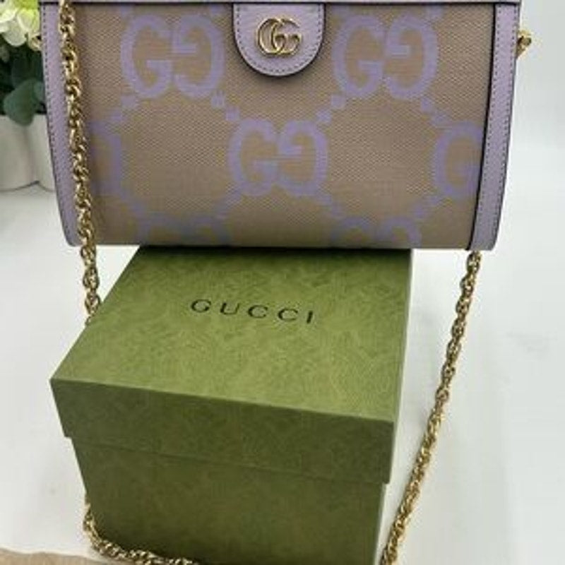Gucci women's Ophedia jumbo GG canvas, shoulder bag with gold tone chain strap