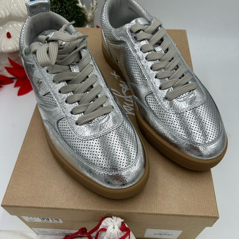 Men's Christian Louboutin tutti rui low top metallic leather sneakers size 43